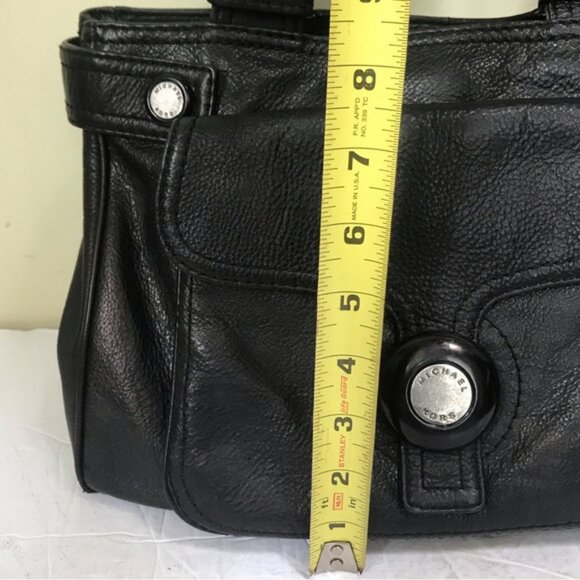 Michael Kors Leather Satchel Shoulder Bag Tote Pocket Logo Minimalist Black Grey - Picture 15 of 16